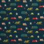 Preview: Baumwolljersey Baufahrzeuge auf Jeansblau by Swafing